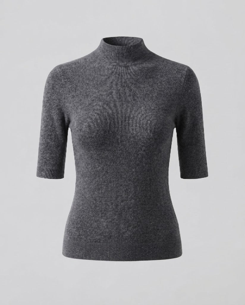 Women Half Sleeve Fine Knit Sweater with Short Stand Collar and Fitted Cut Mune Fashion