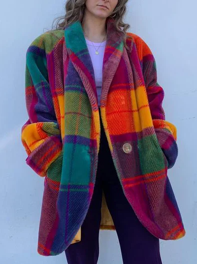 Mune | Coat - Oversized checked coat with colorful design for women