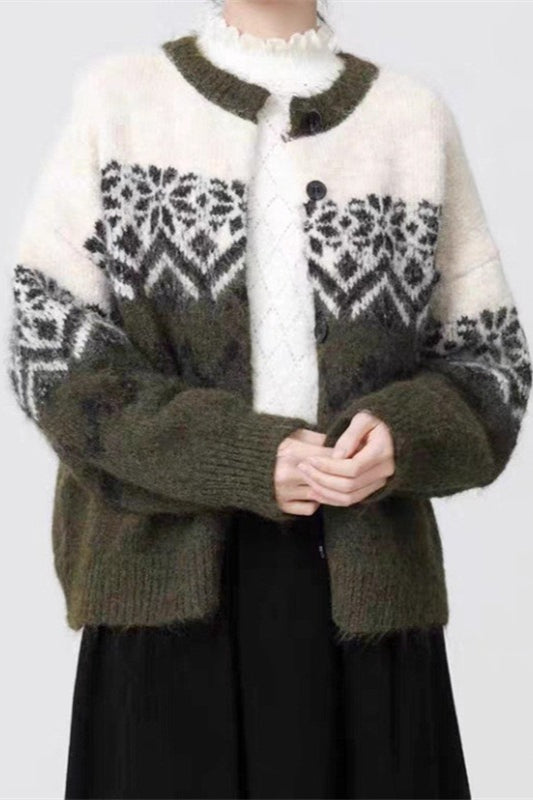 Mune | Retro Nordic Christmas Snowflake Jacquard Cardigan