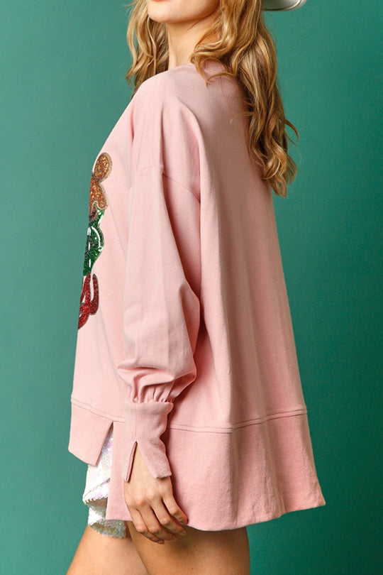Mune | Christmas Candy Cup Sequins Casual Loose Sweatshirt