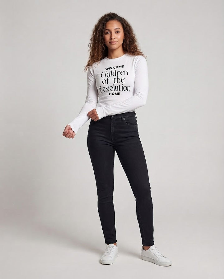 Women's Fitted Cropped Long Sleeve Shirt with Statement Print Mune Fashion