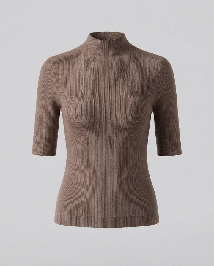 Women Half Sleeve Fine Knit Sweater with Short Stand Collar and Fitted Cut Mune Fashion