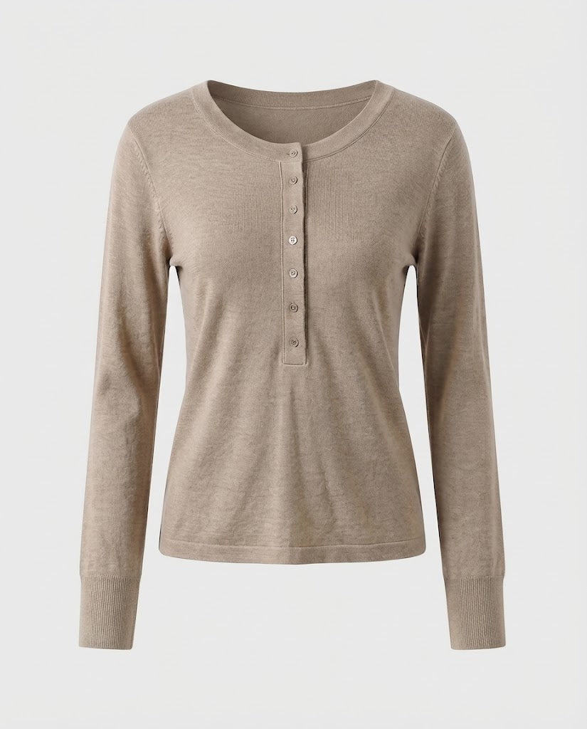 Ladies Fine Long Sleeve Henley made of fine knit with buttonable center placket and slim fit Mune Fashion