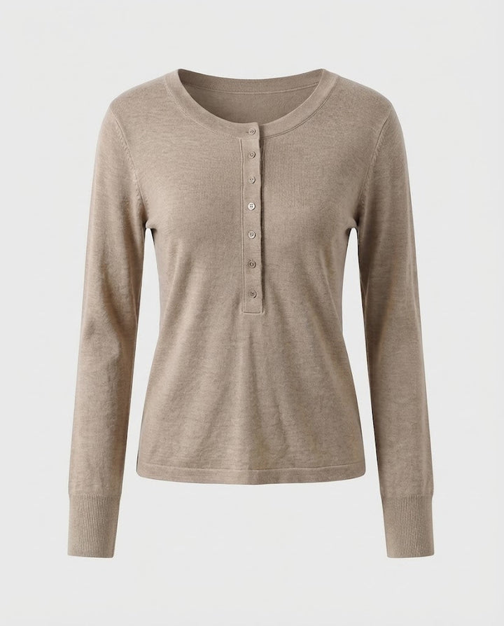 Ladies Fine Long Sleeve Henley made of fine knit with buttonable center placket and slim fit Mune Fashion