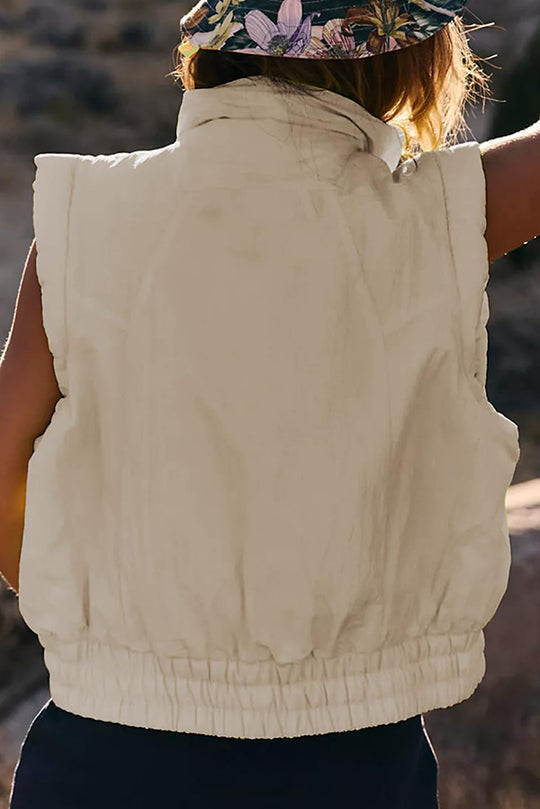 Mune | Stand Collar Button Sleeveless Loose Pocket Box Jacket