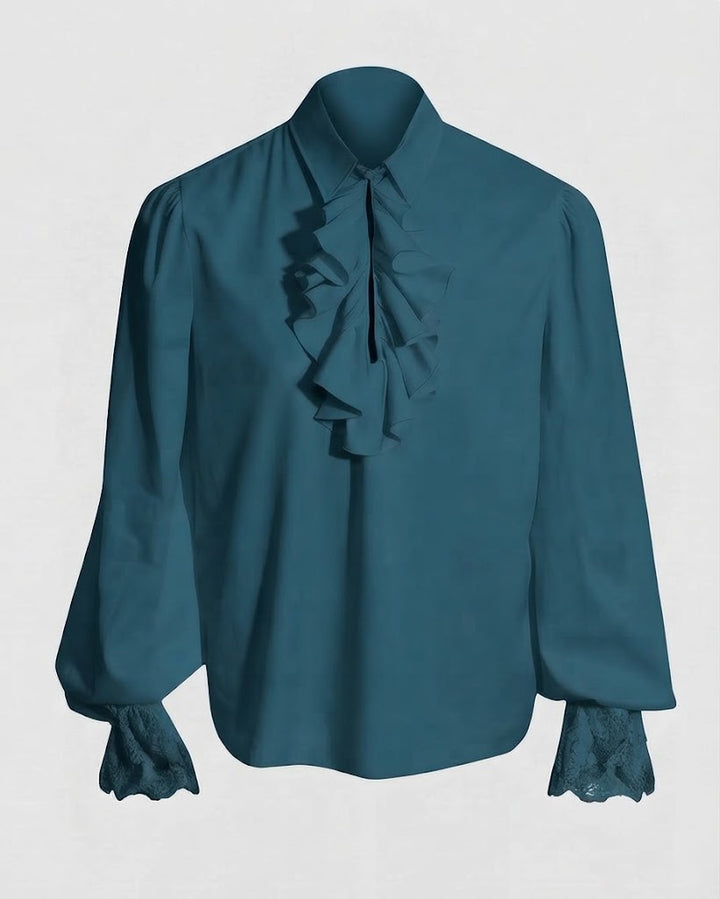 Women Ruffled Blouse with Elegant Collar Area Mune Fashion