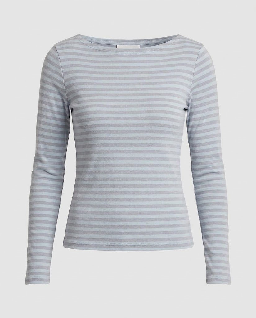 Ladies Striped Long Sleeve Boat Neck Top with Slim Fit Mune Fashion