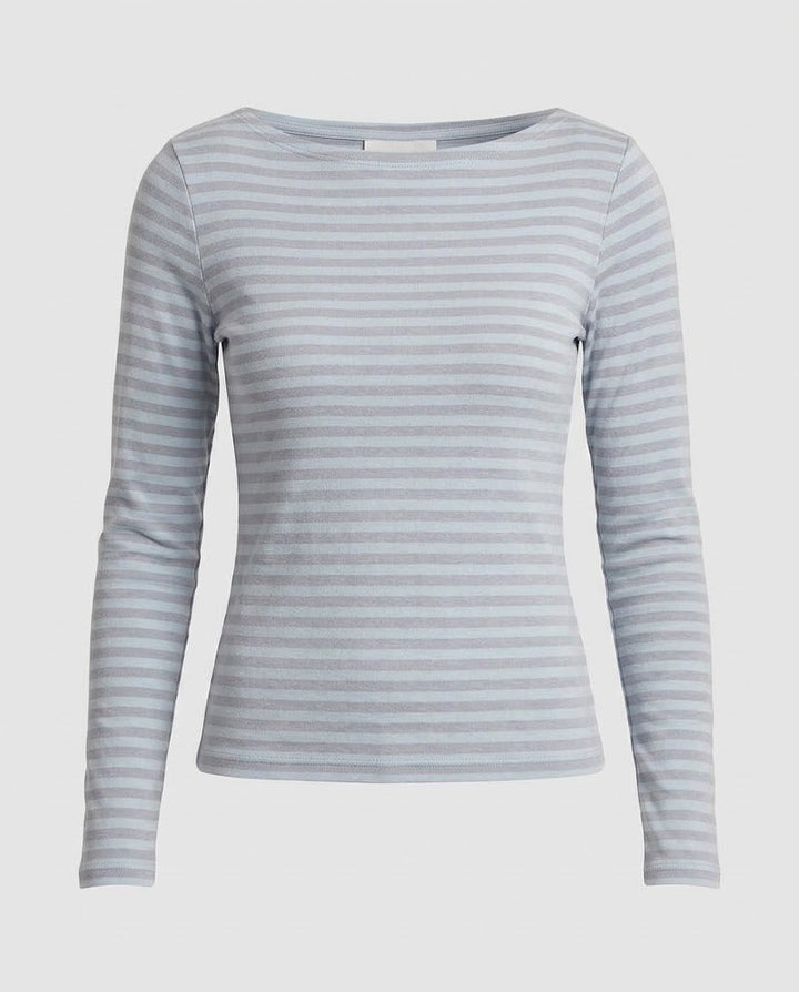 Ladies Striped Long Sleeve Boat Neck Top with Slim Fit Mune Fashion