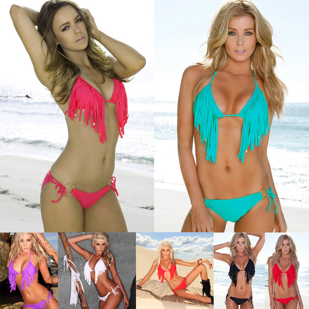 Women's triangle bikini with fringed details and golden accents Mune Fashion