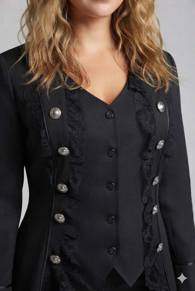Women's elegant tailcoat with lace accents and decorative button placket Mune Fashion