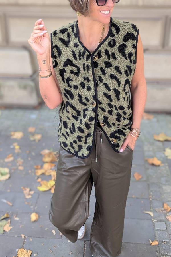 Mune | Leopard Pattern Front Opening Casual Autumn and Winter Vest Jacket