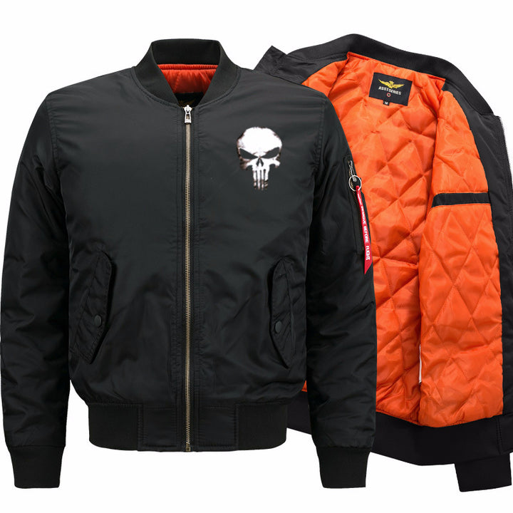 Men's  skull-graphic insulated quilt-lined bomber jacket with ribbed trims Mune Fashion