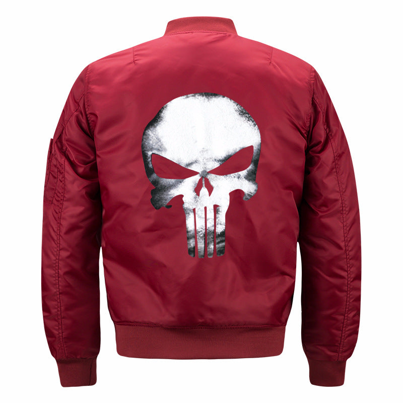 Men's  skull-back printed lightweight nylon bomber jacket with ribbed cuffs and sleeve utility pocket Mune Fashion