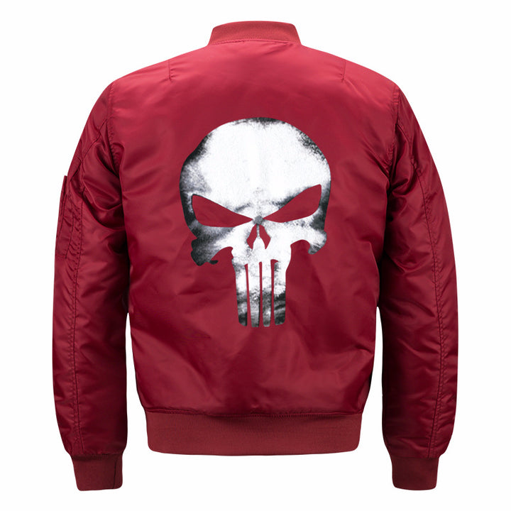 Men's  skull-back printed lightweight nylon bomber jacket with ribbed cuffs and sleeve utility pocket Mune Fashion