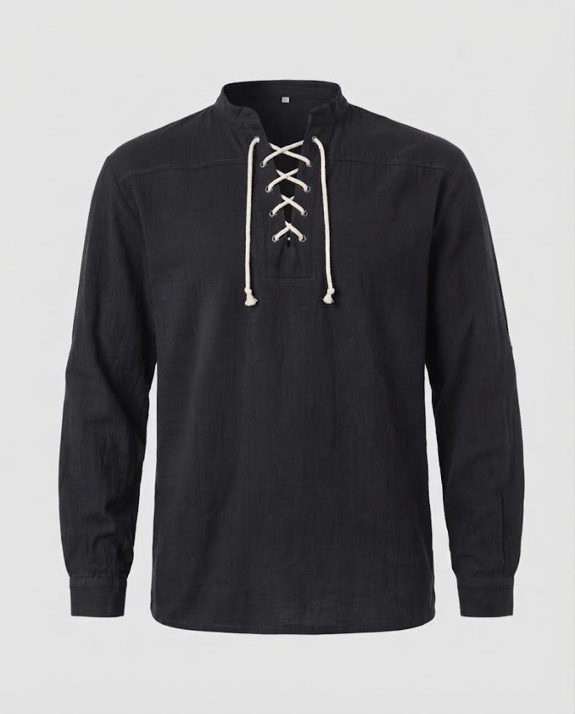 Men's short sleeve shirt with lacing and stand-up collar Mune Fashion