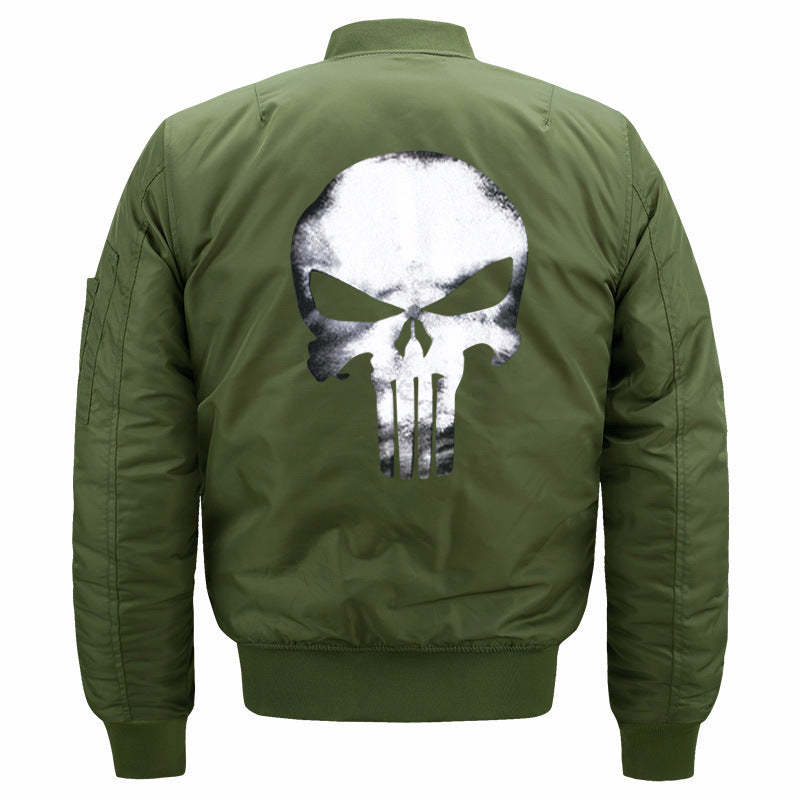 Men's  skull-back printed lightweight nylon bomber jacket with ribbed cuffs and sleeve utility pocket Mune Fashion