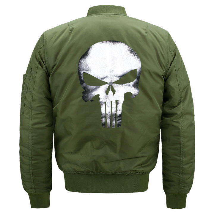 Men's  skull-back printed lightweight nylon bomber jacket with ribbed cuffs and sleeve utility pocket Mune Fashion