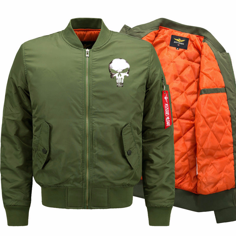 Men's  skull-graphic insulated quilt-lined bomber jacket with ribbed trims Mune Fashion