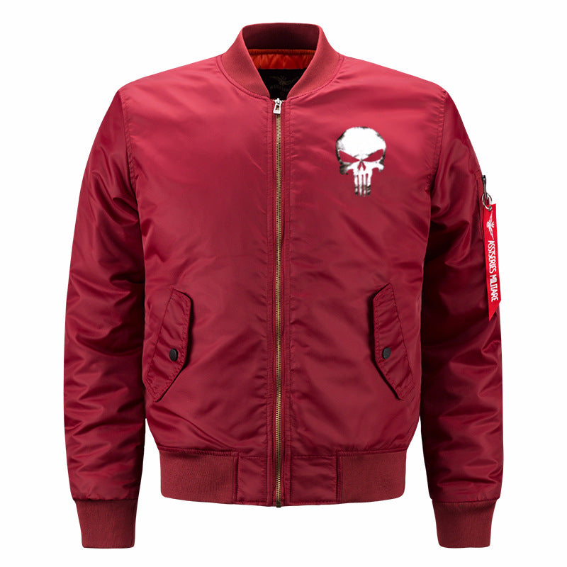 Men's  skull-graphic insulated quilt-lined bomber jacket with ribbed trims Mune Fashion