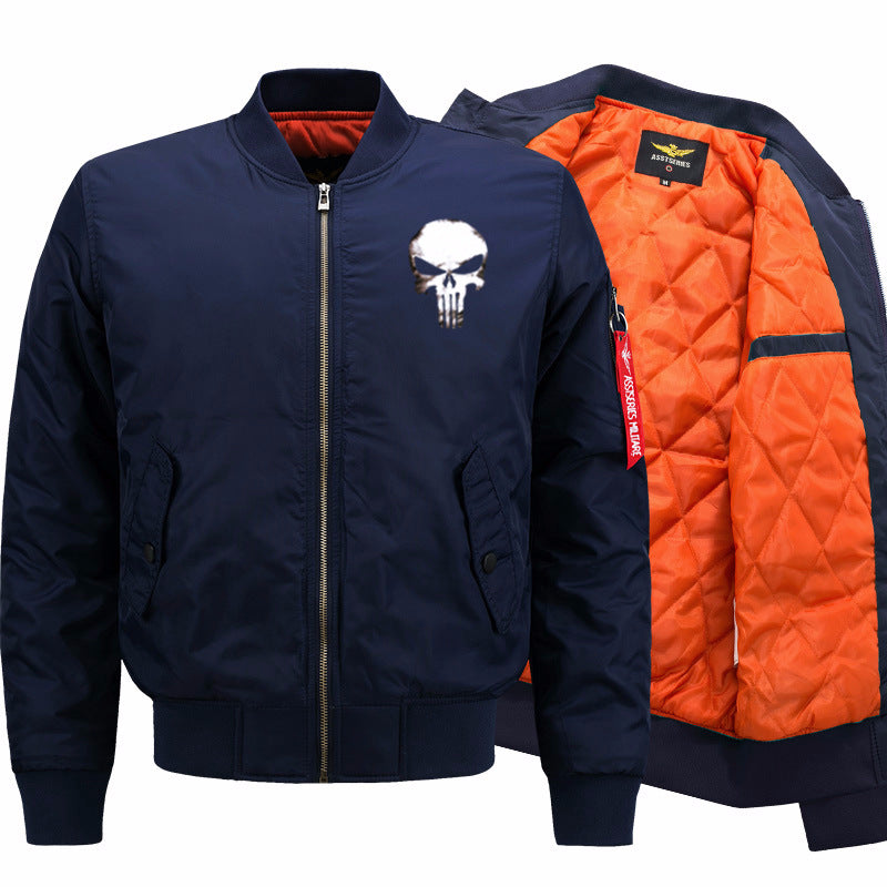 Men's  skull-graphic insulated quilt-lined bomber jacket with ribbed trims Mune Fashion