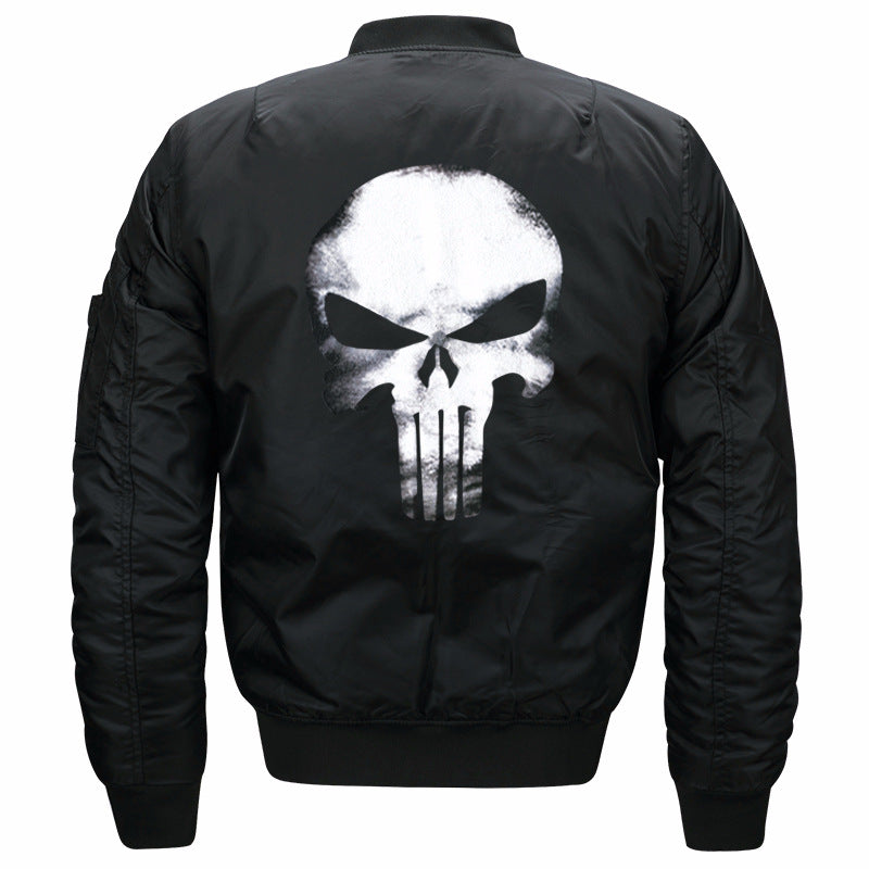 Men's  skull-back printed lightweight nylon bomber jacket with ribbed cuffs and sleeve utility pocket Mune Fashion