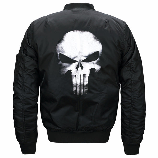 Men's  skull-back printed lightweight nylon bomber jacket with ribbed cuffs and sleeve utility pocket Mune Fashion