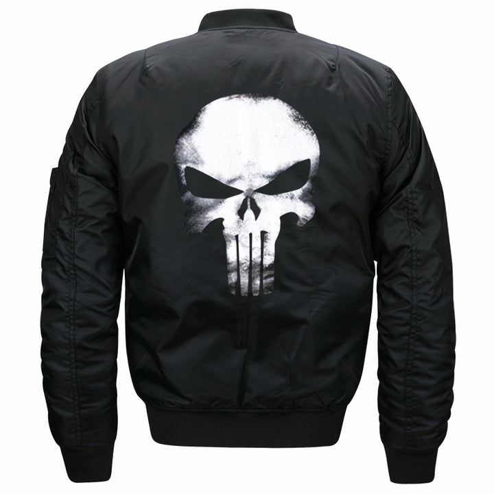 Men's  skull-back printed lightweight nylon bomber jacket with ribbed cuffs and sleeve utility pocket Mune Fashion