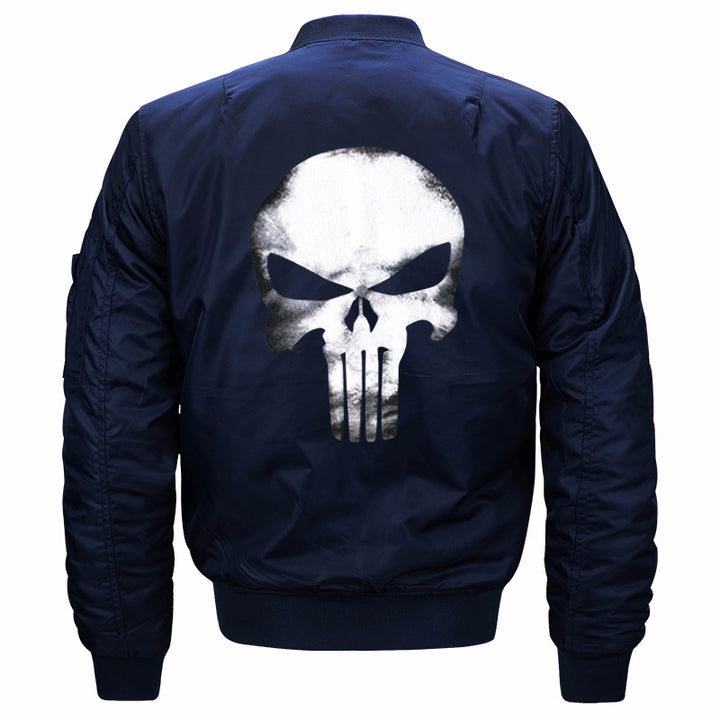 Men's  skull-back printed lightweight nylon bomber jacket with ribbed cuffs and sleeve utility pocket Mune Fashion