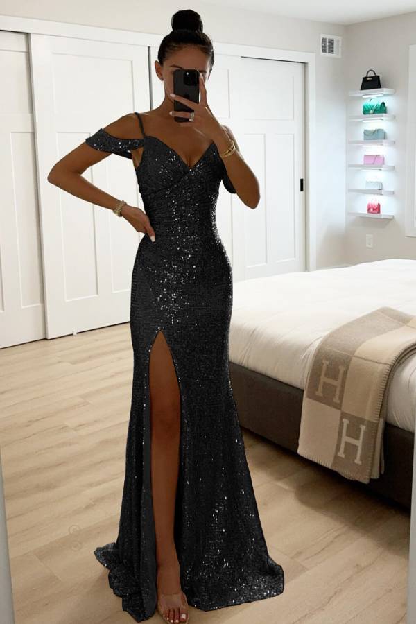 Mune | Sequin Lace Mermaid Ball Gowns with Slit Off-Shoulder Evening Dress