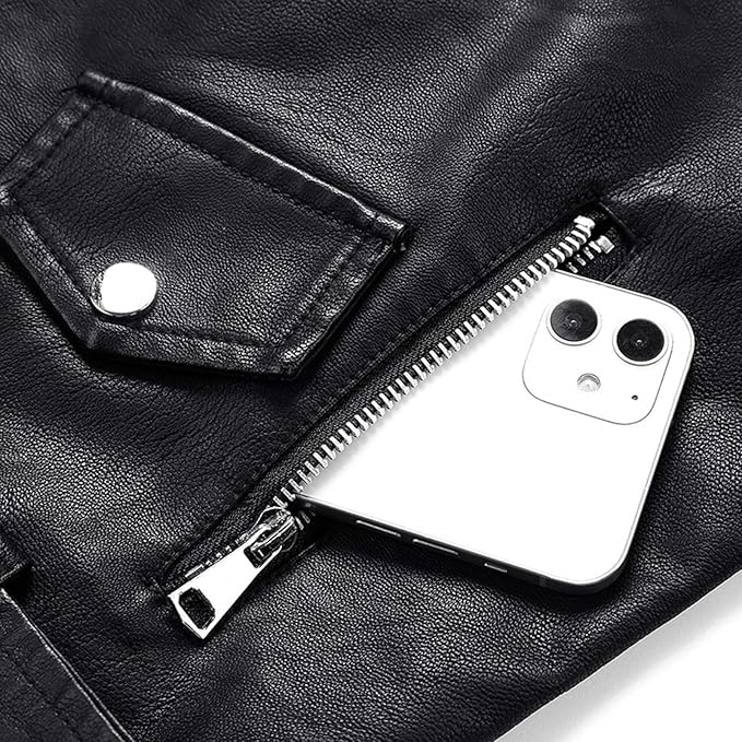 Mune | Cropped PU Leather Biker Jacket with Asymmetric Zipper