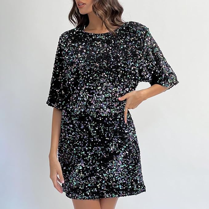 Mune | Glittering Sequin Dress with Bell Sleeves