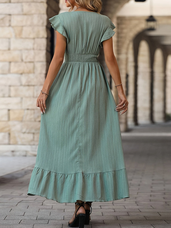 Mune Fashion | V-neck Ruffle Dress with Short Sleeves for Women