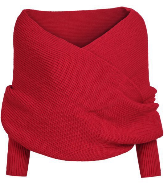 Women's Wrap Knit Top with Deep V-Neckline and Wide Sleeves Mune