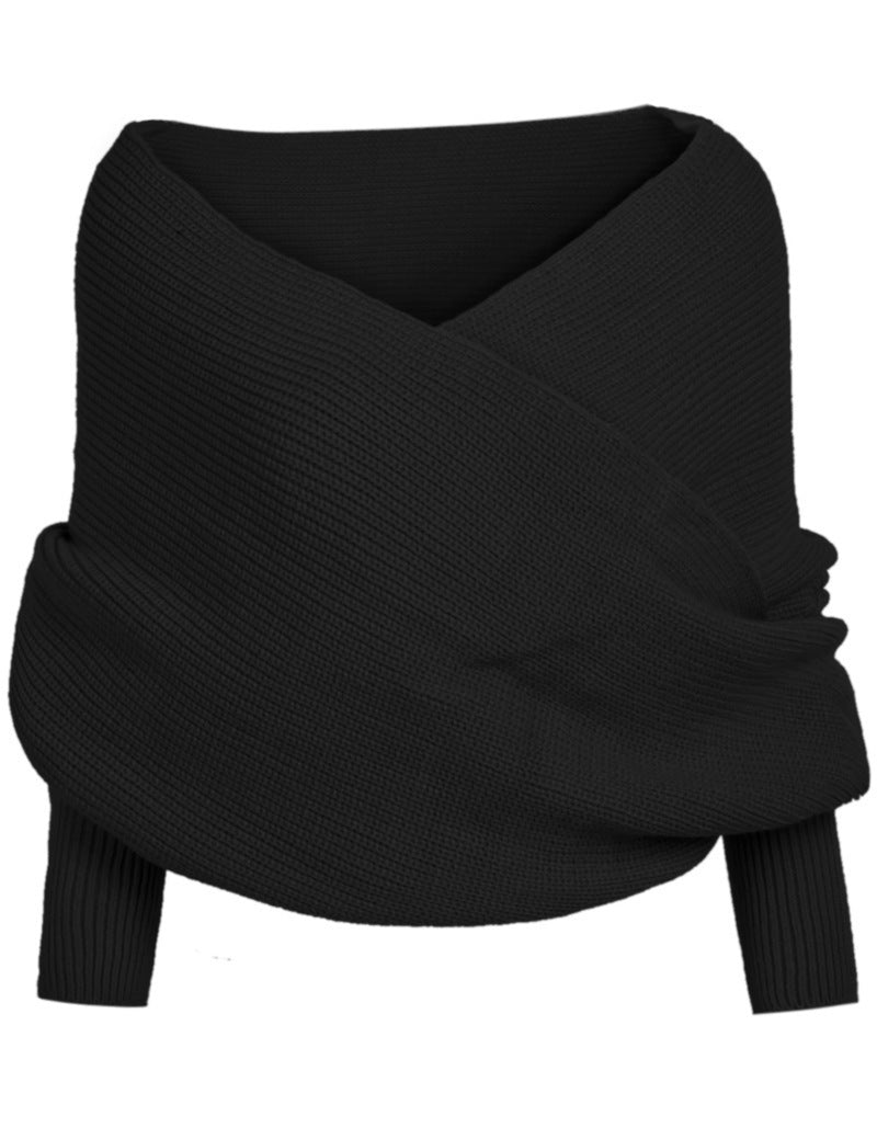 Women's Wrap Knit Top with Deep V-Neckline and Wide Sleeves Mune
