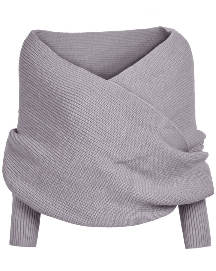 Women's Wrap Knit Top with Deep V-Neckline and Wide Sleeves Mune