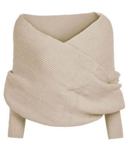 Women's Wrap Knit Top with Deep V-Neckline and Wide Sleeves Mune