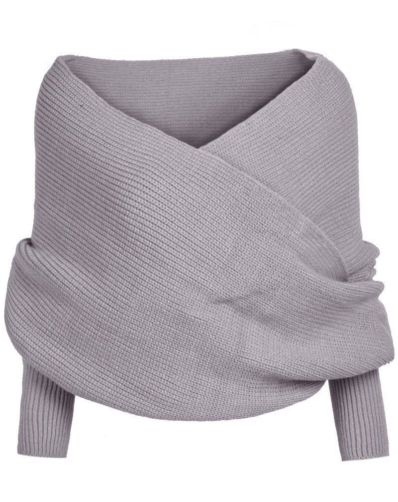 Women's Wrap Knit Top with Deep V-Neckline and Wide Sleeves Mune