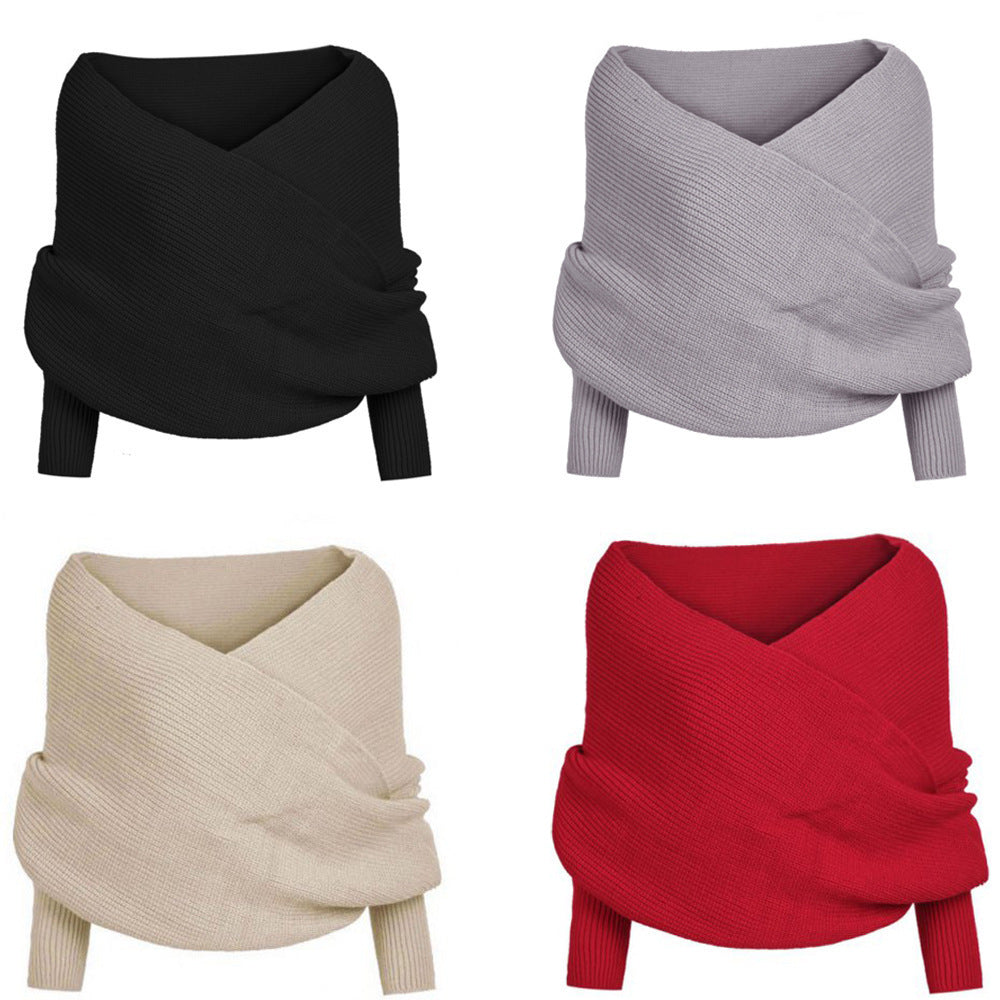 Women's Wrap Knit Top with Deep V-Neckline and Wide Sleeves Mune