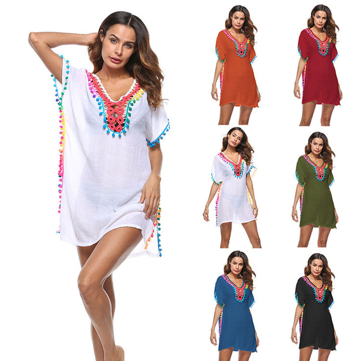 Ladies airy beach cover-up with colorful crochet pattern Mune Fashion