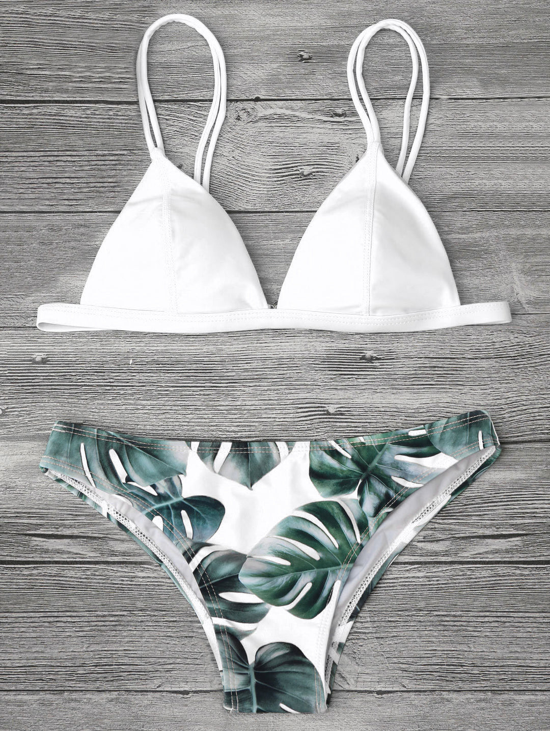 Ladies triangle bikini with trendy leaf pattern Mune Fashion
