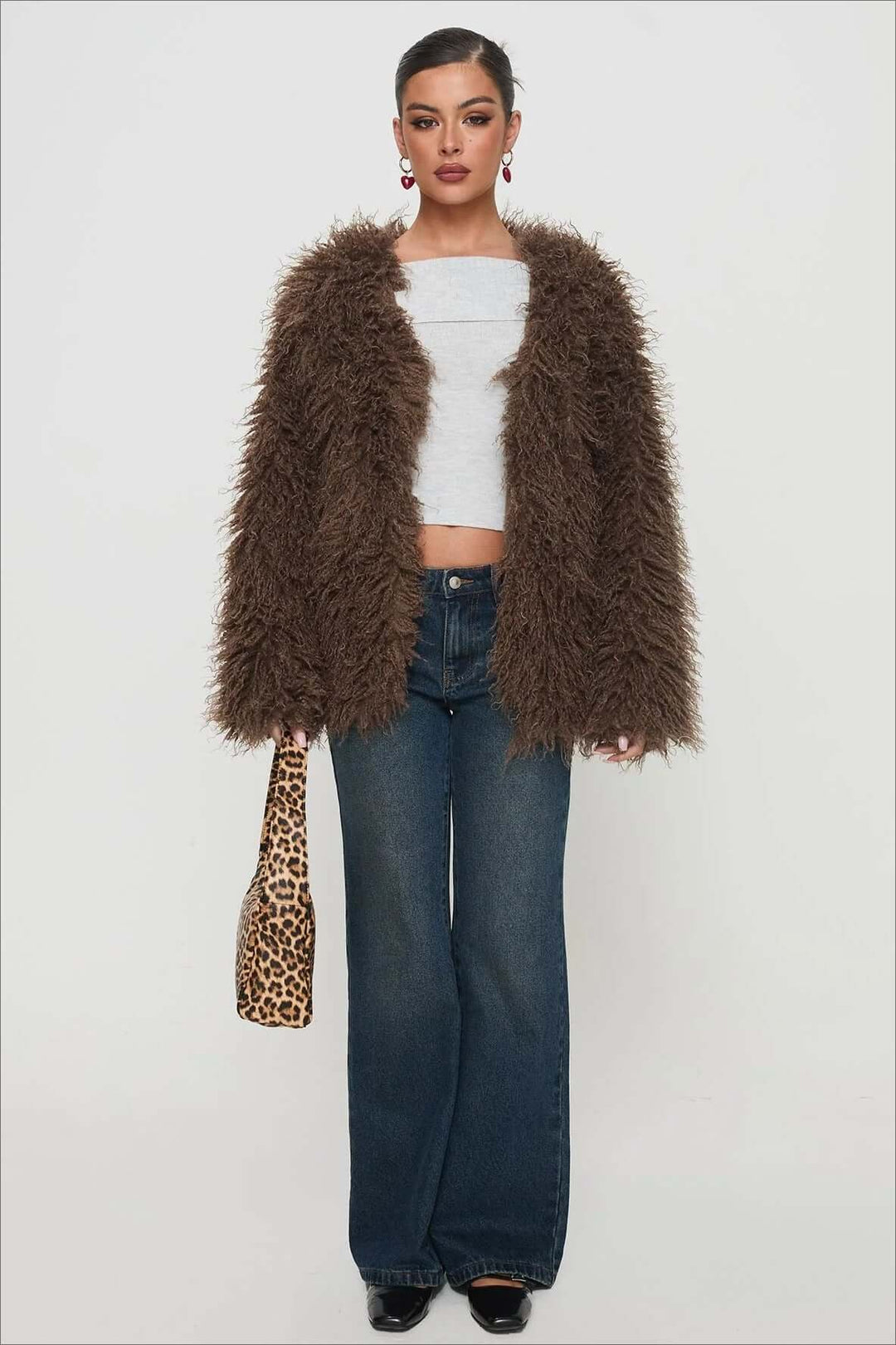 Mune | Fluffy Brown Faux Fur Oversized Jacket