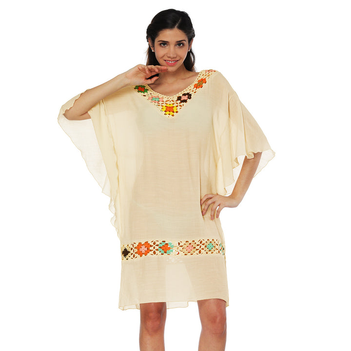 Ladies airy beach cover-up with colorful crochet pattern Mune Fashion