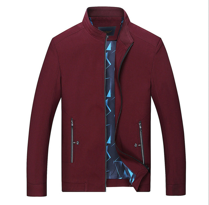 Men's Slim Stand Collar Transition Jacket with Zipper, Water-Repellent Outer Surface and Geometric Lining Mune Fashion