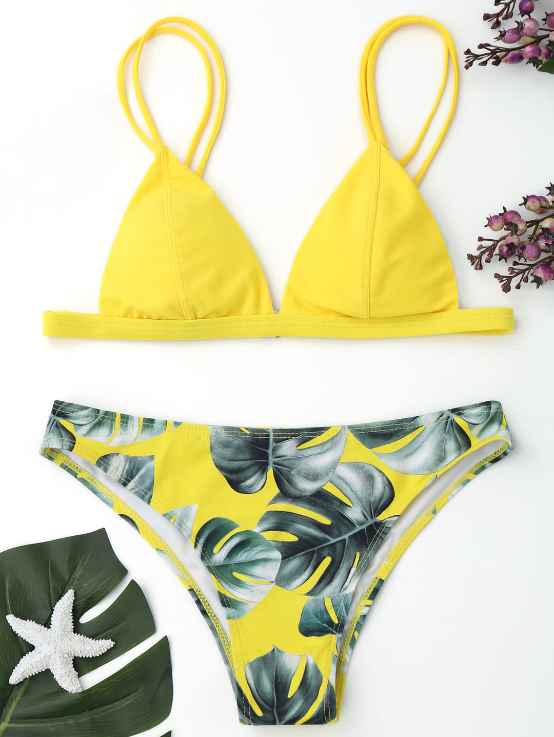 Ladies triangle bikini with trendy leaf pattern Mune Fashion