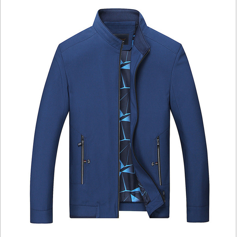 Men's Slim Stand Collar Transition Jacket with Zipper, Water-Repellent Outer Surface and Geometric Lining Mune Fashion