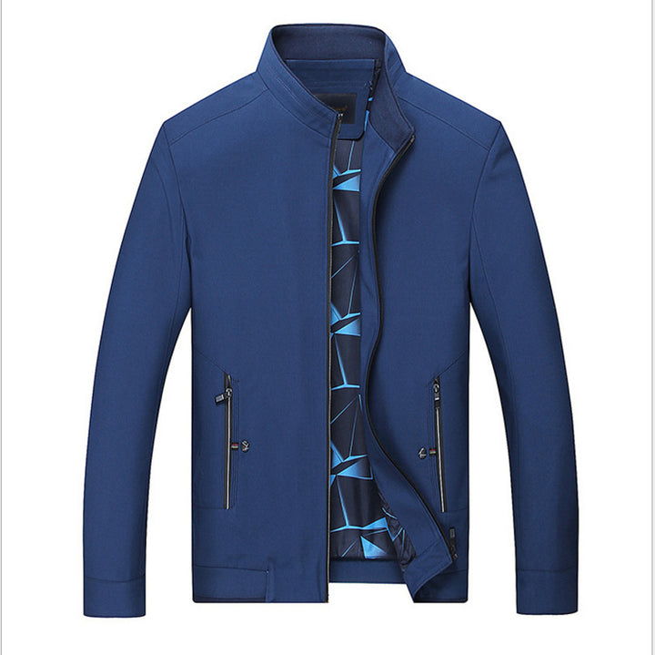 Men's Slim Stand Collar Transition Jacket with Zipper, Water-Repellent Outer Surface and Geometric Lining Mune Fashion