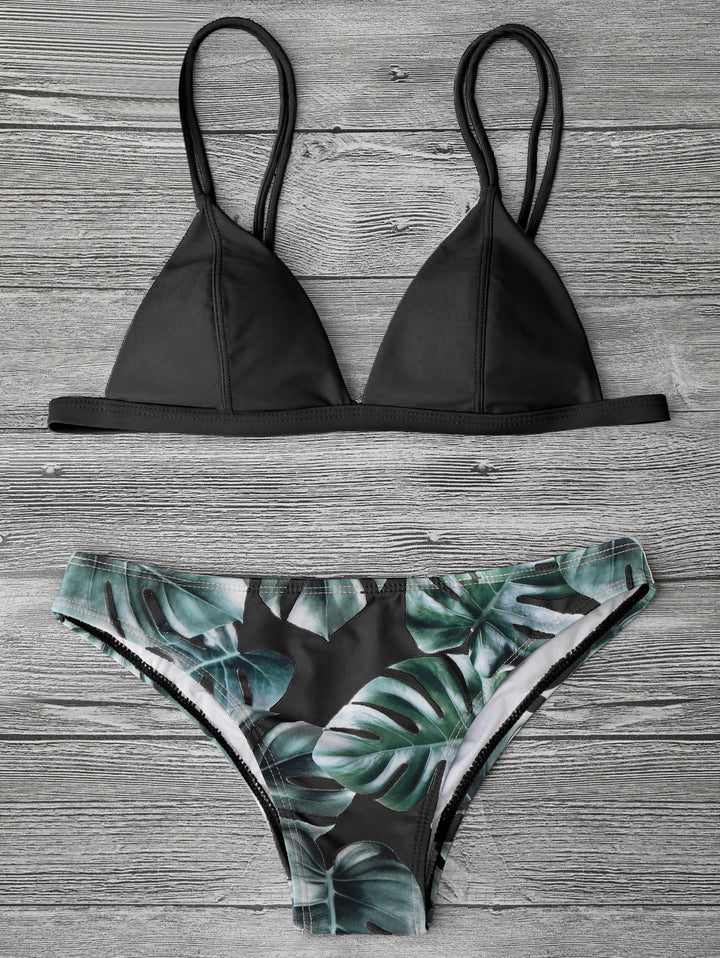 Ladies triangle bikini with trendy leaf pattern Mune Fashion