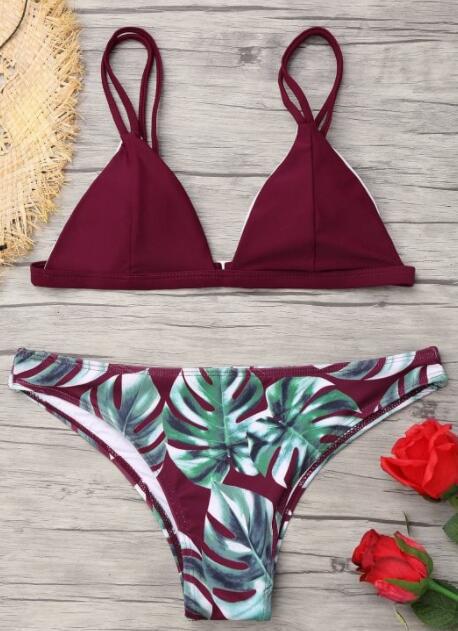 Ladies triangle bikini with trendy leaf pattern Mune Fashion