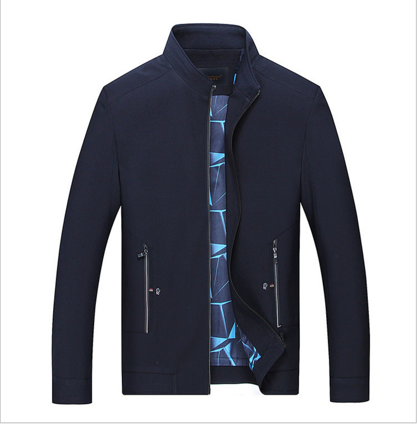 Men's Slim Stand Collar Transition Jacket with Zipper, Water-Repellent Outer Surface and Geometric Lining Mune Fashion