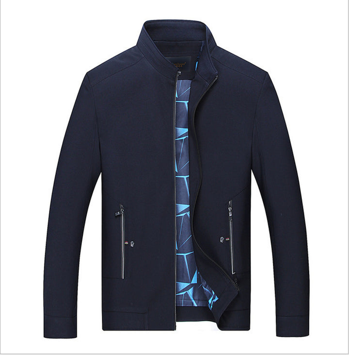Men's Slim Stand Collar Transition Jacket with Zipper, Water-Repellent Outer Surface and Geometric Lining Mune Fashion